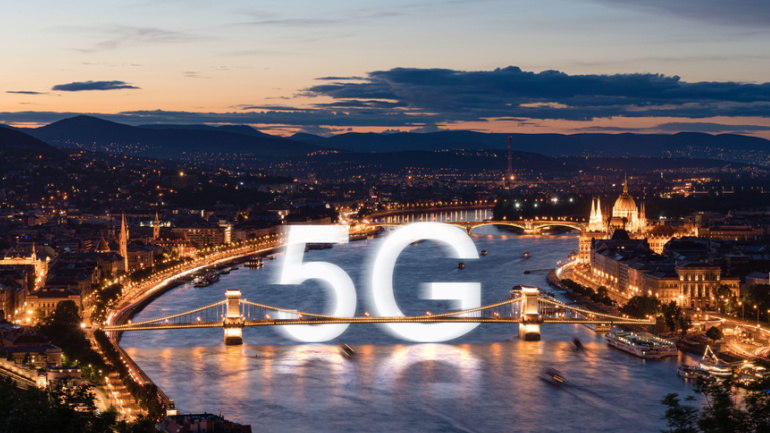 5G high download speed internet in Europe. Budapest famous tourist attraction city and travel destination in Hungary