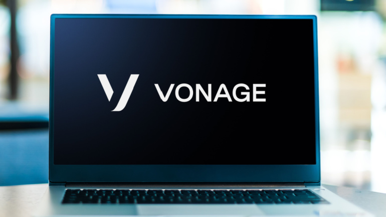 Computer with Vonage logo