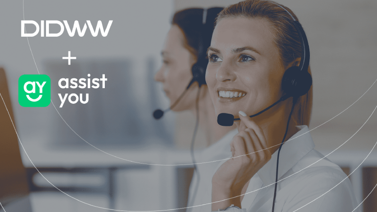 AssistYou and DIDWW partnership. Company logos on an image with a call center agent.