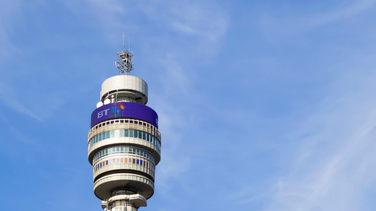 London, United Kingdom - May 23, 2019: View of the BT Group Tower in central London (England) with a blue sky