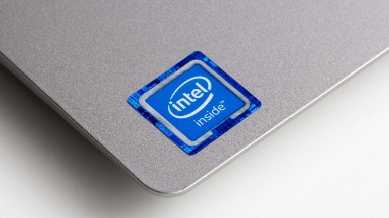 Close up of the Intel Inside label seen on a new laptop computer; Intel project.