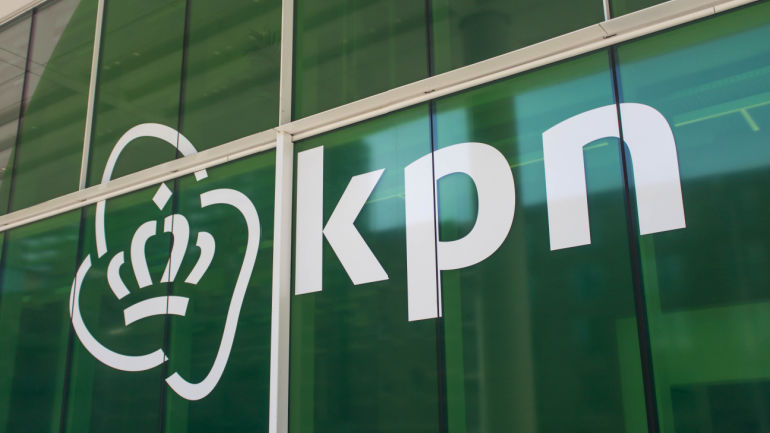 KPN technology communications company logo and signage on face of head office, KPN