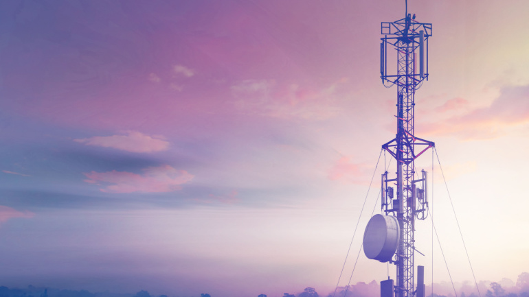 Telecommunication tower Antenna at sunset sky, Telecom Austria