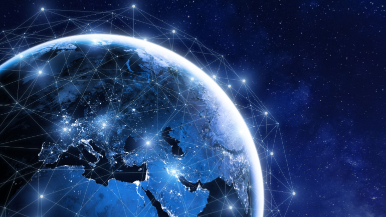 Global communication network around planet