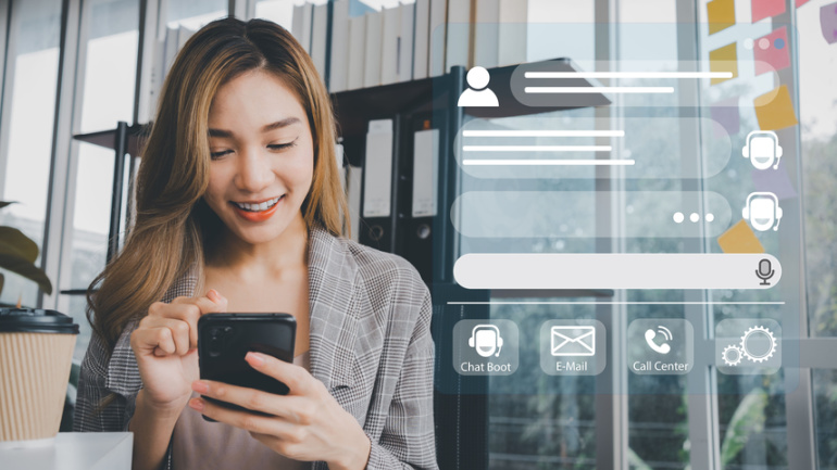 Person use customer service and support live chat with chatbot and automatic messages, SK Telecom Artificial intelligence.